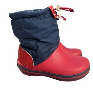 Crocs Kids Winter Boots Red Navy Snow Boots Size C11 Waterproof Pull-On